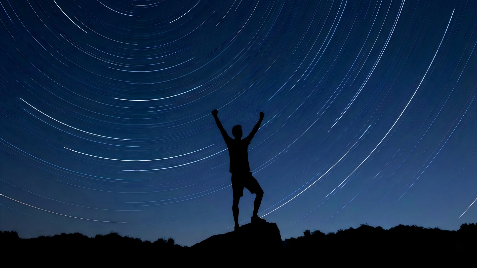 Starry night sky silhouette